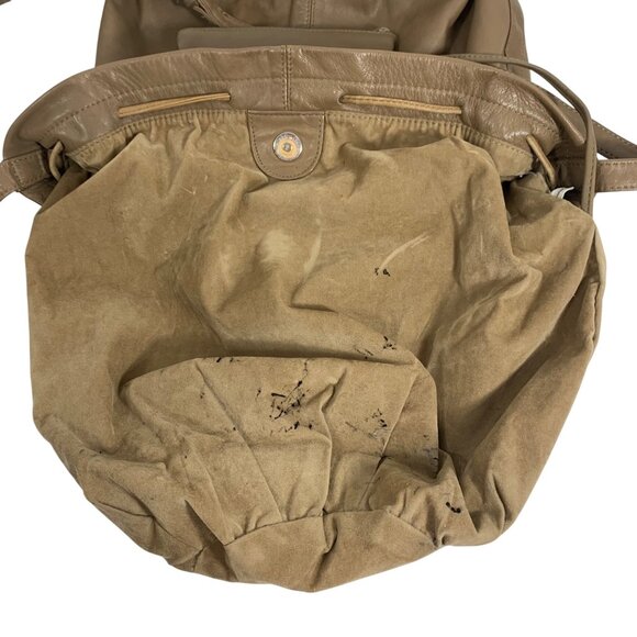 Brio! Taupe Leather Bucket Shoulder Bag Drawstring Adjustable Strap VTG 80s 90s - Picture 14 of 15